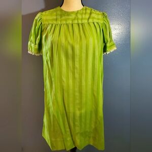 Handmade Vintage 1960s Lime Green & White Striped House Dress – Pre-Loved